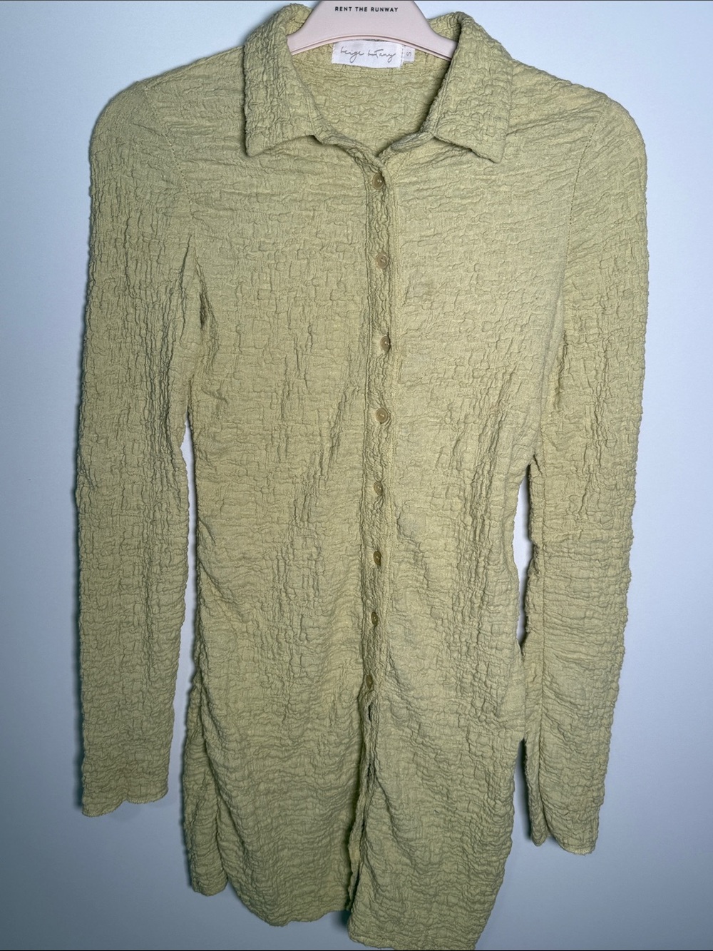 Light Yellow Crinkle Button-Up Bodycon Dress